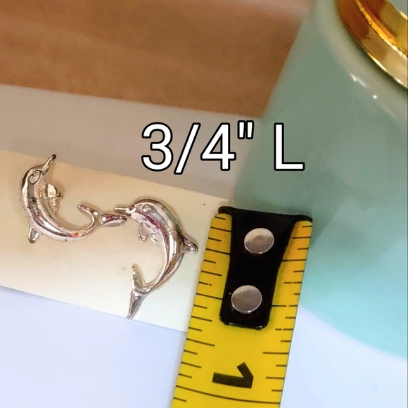 Silver Plated Dolphin Pierced Earrings - Picture 4 of 7